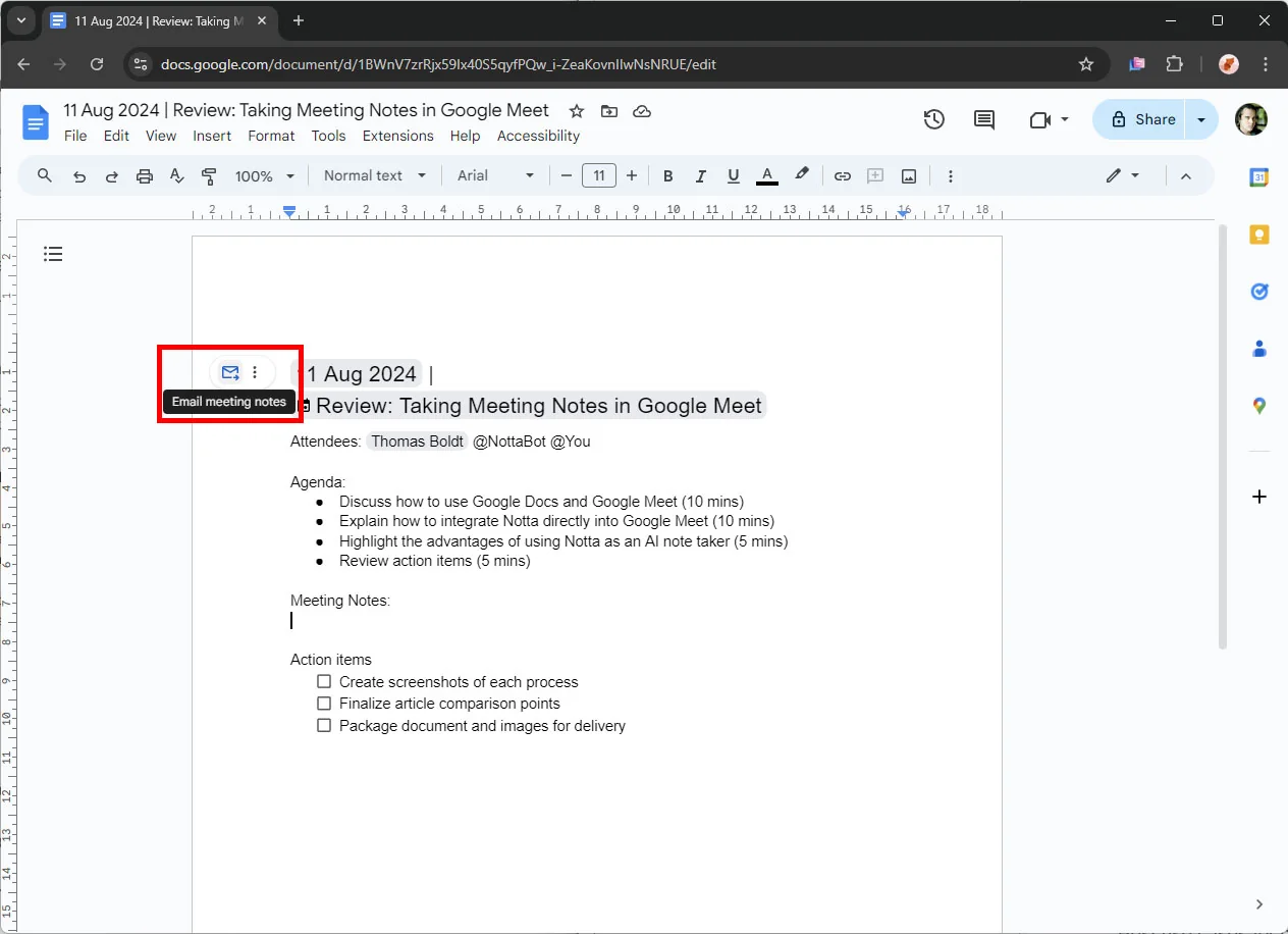 Google Docs document with a Cornell notes table template showing cues, notes, and summary sections