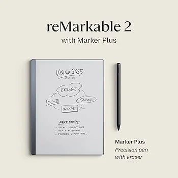 reMarkable 2 tablet showing handwritten notes on paper-like e-ink display