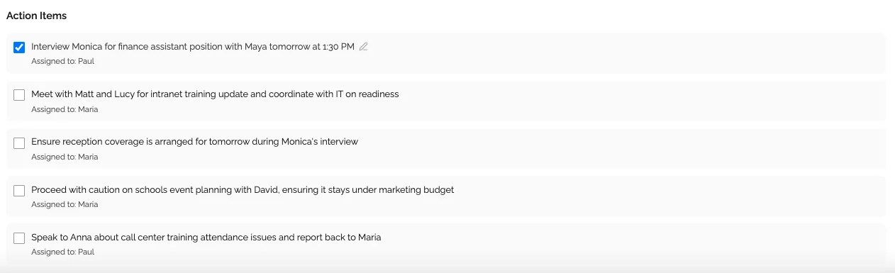 Action Items Dashboard