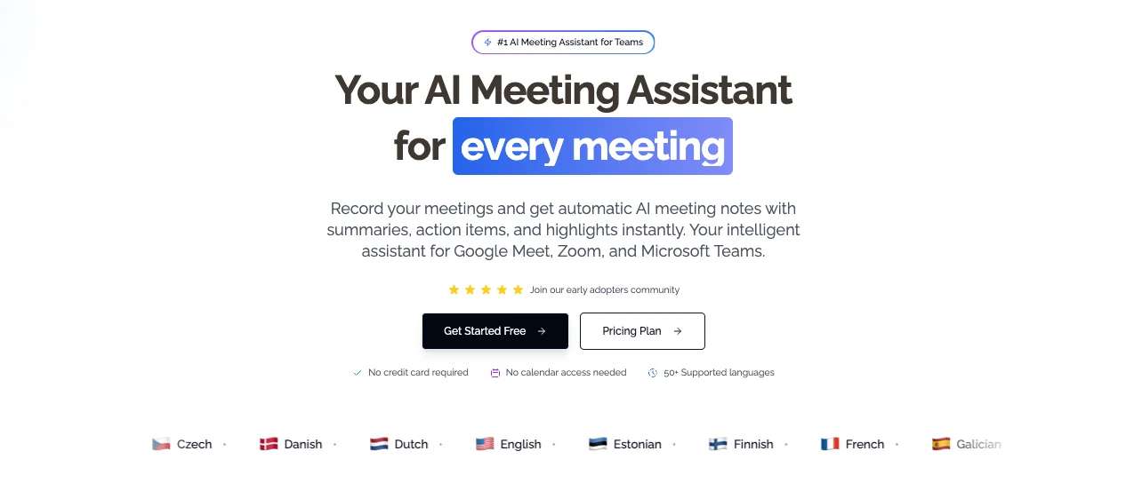 KenzNote dashboard showing meeting transcripts, summaries, and action items with pay-per-meeting pricing
