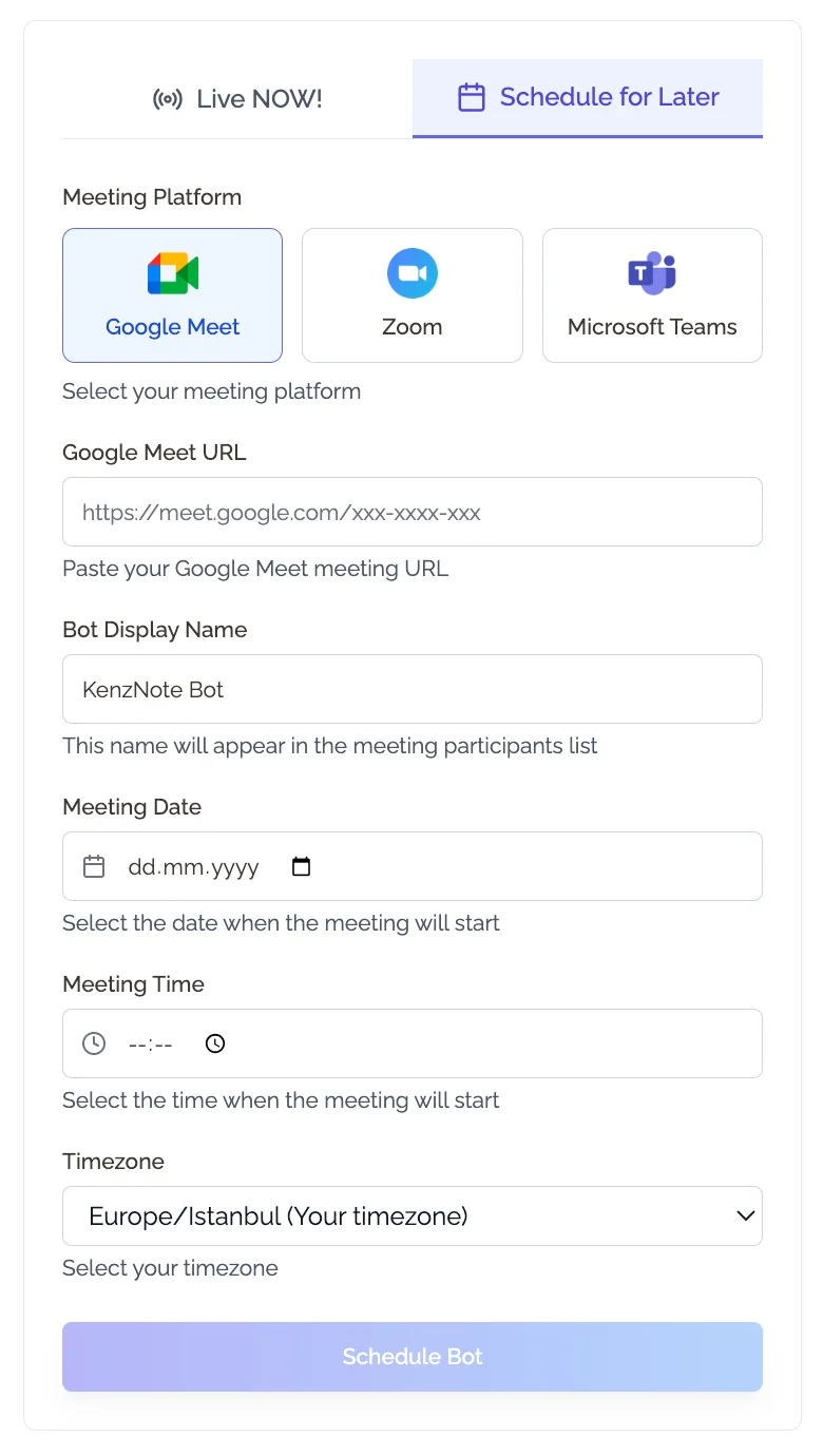 KenzNote Send Bot Interface